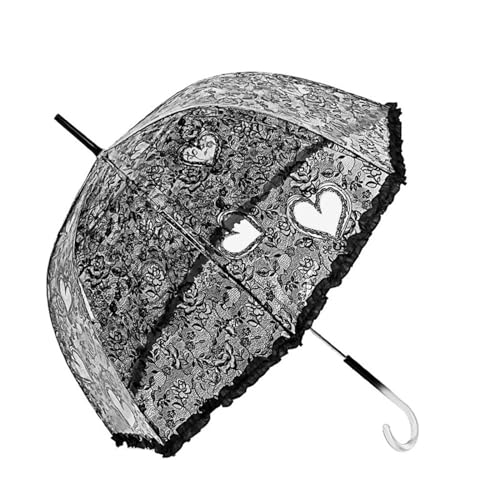 Parapluie transparent ThreeH avec motif rose et bordure dentelle pour femme