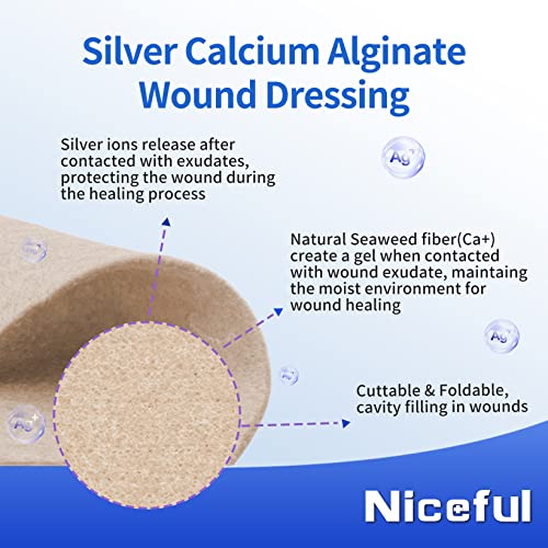 Niceful 5 Pcs Silver Calcium Alginate Wound Dressing 0.8"X12", Ag Calcium Alginate Rope With Silver, High Absorbent Dressing Non Stick For Pressure Ulcer #TOP4