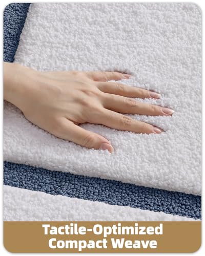 Image of Color&Geometry White Bathroom Rugs 43x24, Extra Soft Absorbent Microfiber Bath Rugs, Non-Slip Bathroom mat, Washable Plush Bath Mats for Bathroom, Shower, Bathtub, Laundry, White Blue