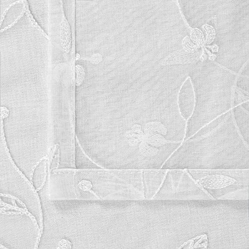 Youngstex Embroidered White Sheer Curtains 84 Inches Long 2 Panels Faux Linen Grommet Light Filtering Semi Sheer Window Drapes For Living Room And Bedroom, 52 X 84 Inch, Flower And Leaf #TOP6