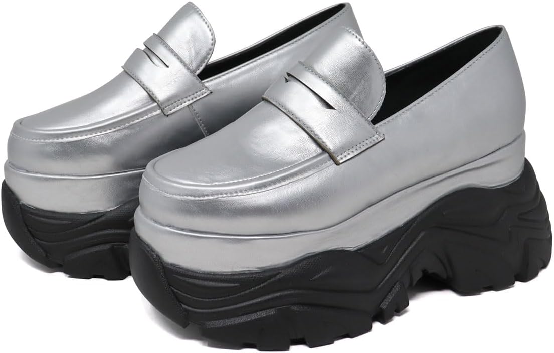 [ラブハンター] ローファー レディース 厚底 スニーカーソール スタイルアップ 9.5cmヒール 履きやすい 無地 合皮 合成皮革