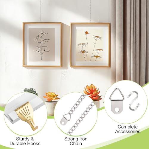 Image of Picture Hanging Kit, 6Pcs Iron Chains with Loops & 6Pcs Brass Plated Hooks Picture Display Accessories for Wall Pictures, Exhibition(Silver, 1M)