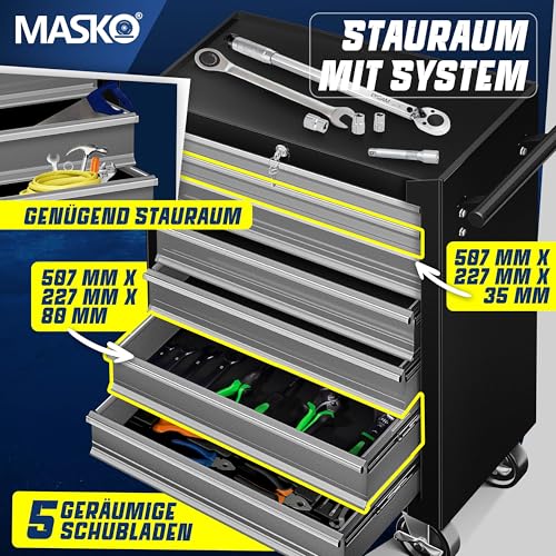 MASKO Carro de taller – 7 cajones, gris, con cerradura, metal macizo, carro de herramientas móvil sin herramientas, carro profesional de taller sin equipamiento, carrito con ruedas para almacenamiento - imagen 4