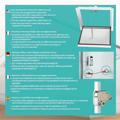AIROPE - Revisionsklappe 300x300 mm aus Stahl, Revisionstür Serviceklappe zur Inspektion, nur für Deckenmontage, Sicherheitsseil, Premium Magnetverschluss, Sichere Montage, Einfacher Zugang