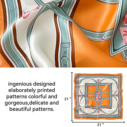 Mokoomiss 100% Pure Mulberry Silk Square Scarf For Hair-21''X21''- Women Men Natural Silk Neckerchief Digital Printed Headscarf 06B, 06B Chain Orange #TOP3