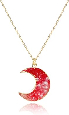 Imitation Natural Stone Purple Crescent Moon Necklace for Women Handmade Natural Gemstone Healing Stone Moon Necklace