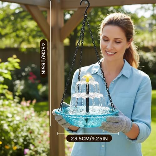 2026 New Solar Cascade Hanging Bird Bath Fountain, Weatherproof Easy to Maintain, Hanging Bird Bath with Solar Pump for Outdoor Garden Decor, Large Humming Birds Bath Fountain (Pink) - 5