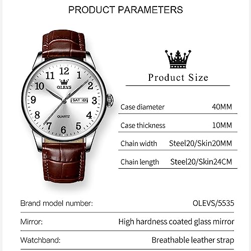 Image of OLEVS Watch Men Mens Watches Watches for Men Leather Band Classic Brown Leather Watch Men, Analog Watch Men, Black Mens Leather Watch, Dress Waterproof Large Face Mens Watch,Relojes para Hombres Watch