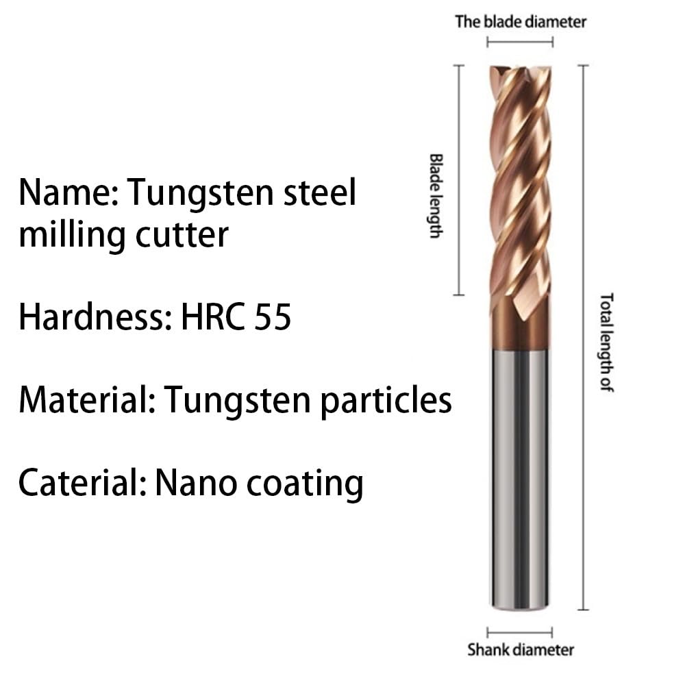 Juego Puntas Fresa Carburo 1 2 4 5 6 8 10 12mm 4 Flautas HRC55 | corte de fresa, cortador de fresado Mecanizado CNC(10x55x10x150mm)