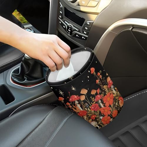 Image of Pensura Car Trash Can Interior Bottom Trash Container Orange Mushroom Print Auto Organizer Mini Can for Cars Women's Car Accessories Universal Fit for Automotive SUV Trucks