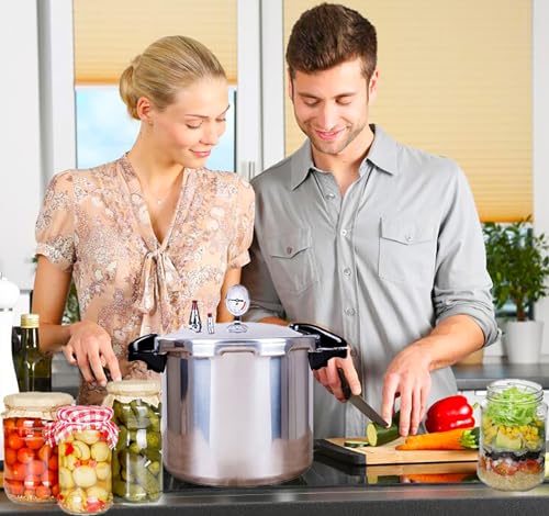 Image of High capacity pressure cookers with cooking rack 15 quart canning pressure cooker with gauge Explosion proof safety valve great for big canning jobs ompatible:induction,natural gas-open flame