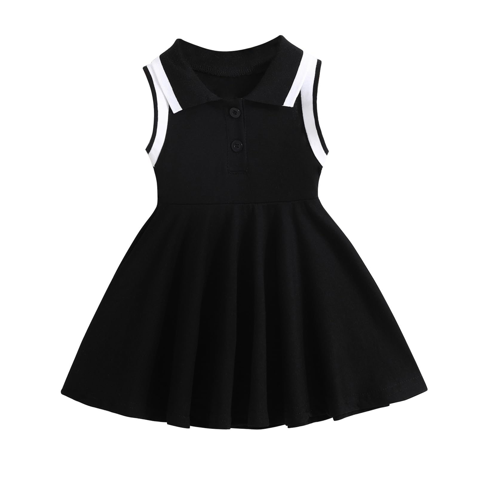 ESHOWEE Baby Girls Summer Casual Dress Toddler Sleeveless Ruffle Polo Collar Button Down Sporty Dresses Sundress 3M-3T