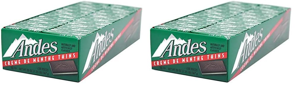 Tootsie Roll Andes Creme De Menthe Thin Mints - After Dinner Mints - Rectangular Chocolate Sandwich Mint Candies - 20 Oz, 120 Count (Pack of 2)