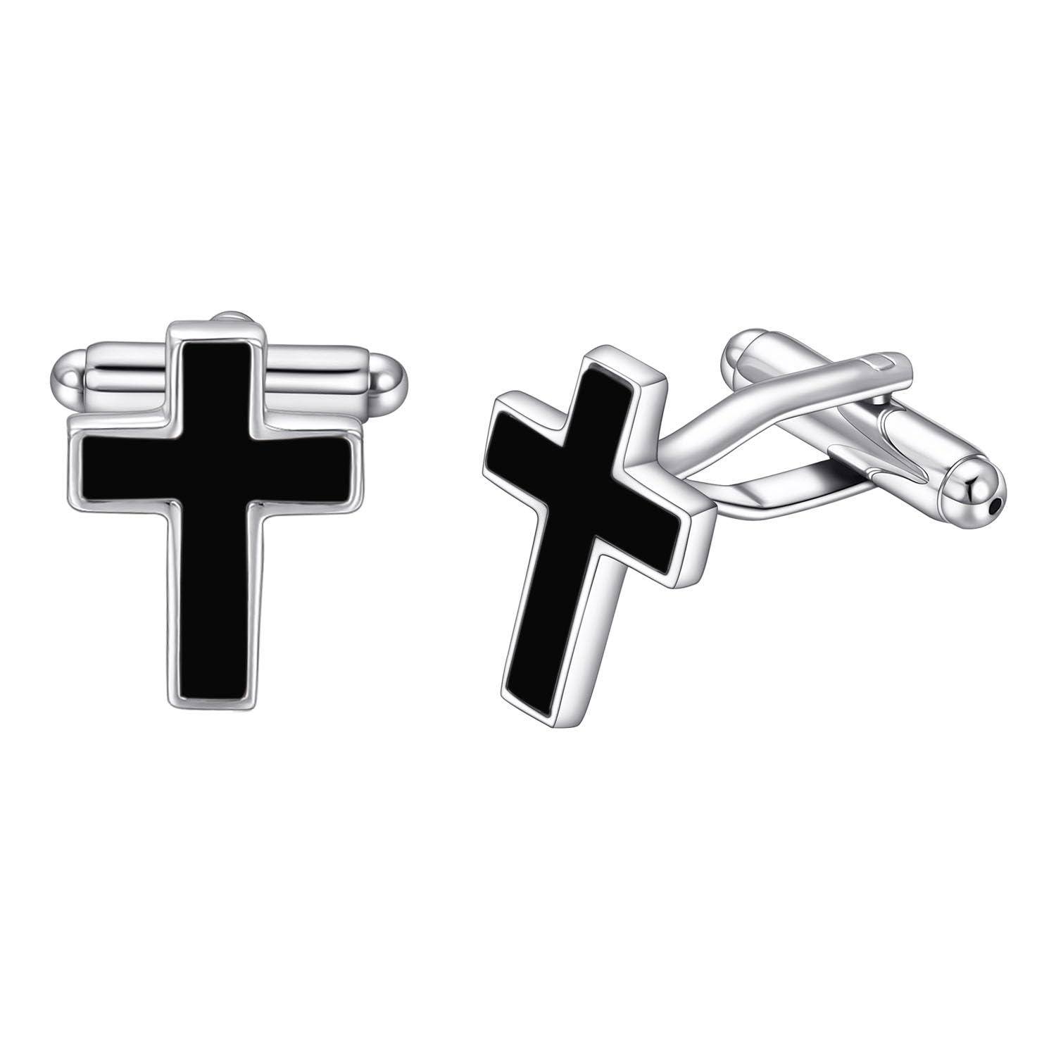 RunootPR Silber Kreuz Manschettenknöpfe Herren Schwarz Christlich Schmuck | Manchettenknoepfe Geschäft Schmuck