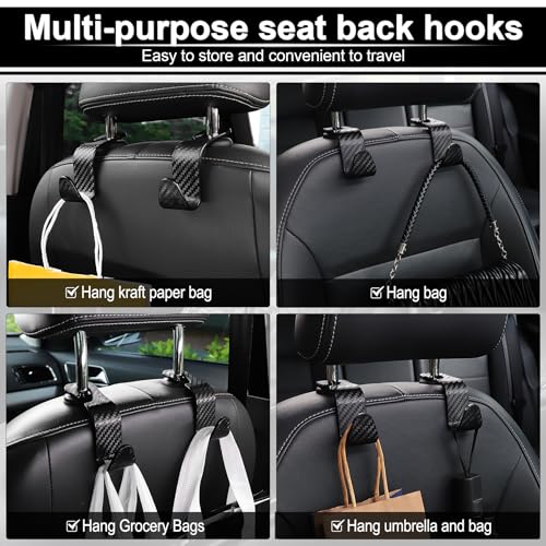 Image of LivTee Car Purse Hook, 4 Pack Universal Auto Seat Headrest Hook Hangers Organizer for Coats, Umbrellas, Groceries - Carbon Fiber Black | Universal