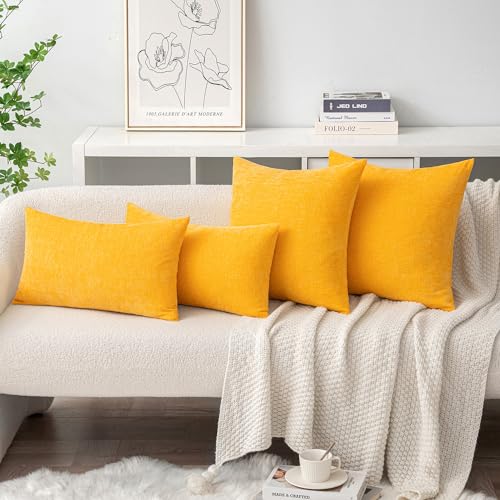 Image of MIULEE Pack of 2 Couch Throw Pillow Covers 18x18 Inch Soft Goose Yellow Chenille Pillow Covers for Sofa Living Room Spring Home Decor Couch Solid Dyed Cases