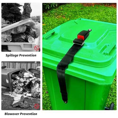 Image of KIBBEH 1 Pack Semi-Automatic Trash Can Lock for Animals, Universal Garbage Bin Lid Locking Strap, Raccoon-Proof Trash Can Lid Securer, Easy One-Hand Release
