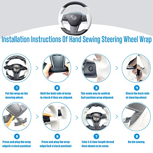 Ipobootech White/Black Perforated Leather Auto Steering Wheel Cover Hand-Stitch On Wrap Fit For Tesla Model 3/Tesla Model Y (Black+White) #TOP4