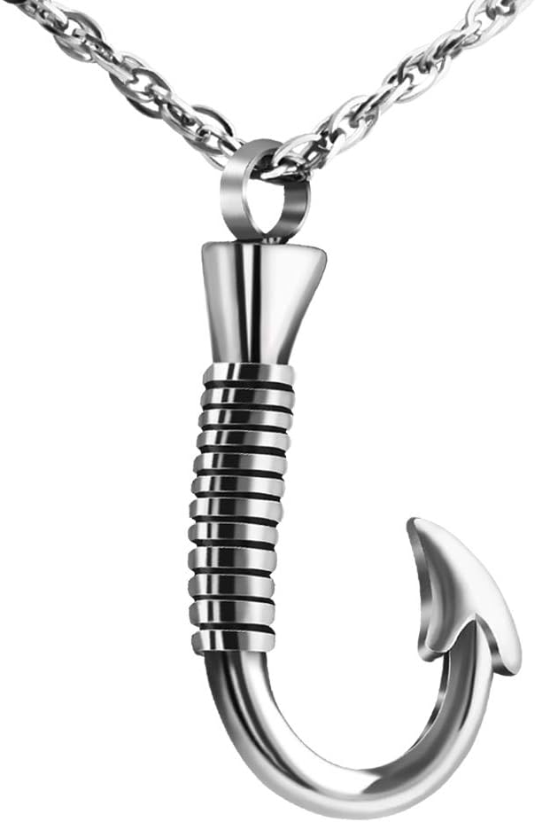 abooxiu Fishing Heart Hook Urn Necklace for Ashes Fish Heart Hook Stainless Steel Cremation Jewelry - Black