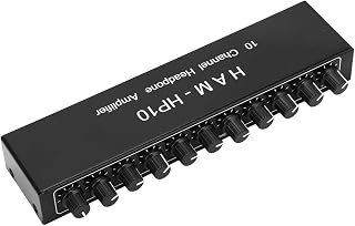 10 Channel Amplifier Distributor, 10K Input Impedance, 3.5mm Secure Interface, 10 Channel Aluminum Alloy Stereo Headphone Amplifier for
