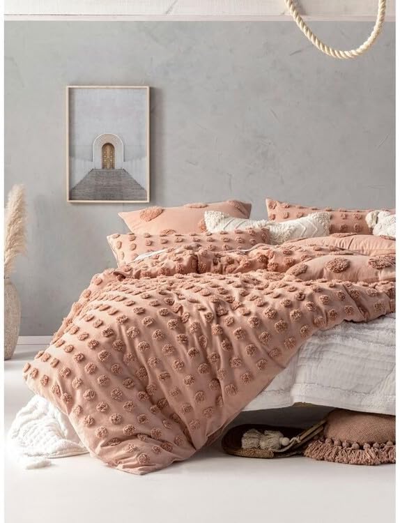 100% Cotton Bedding Duvet Cover / 5 Piece Boho Tufted Comforter Coves - Breathable Washing and Soft & Lightweight Duvet Cover (Honey Brown -09, Twin/68 * 90")