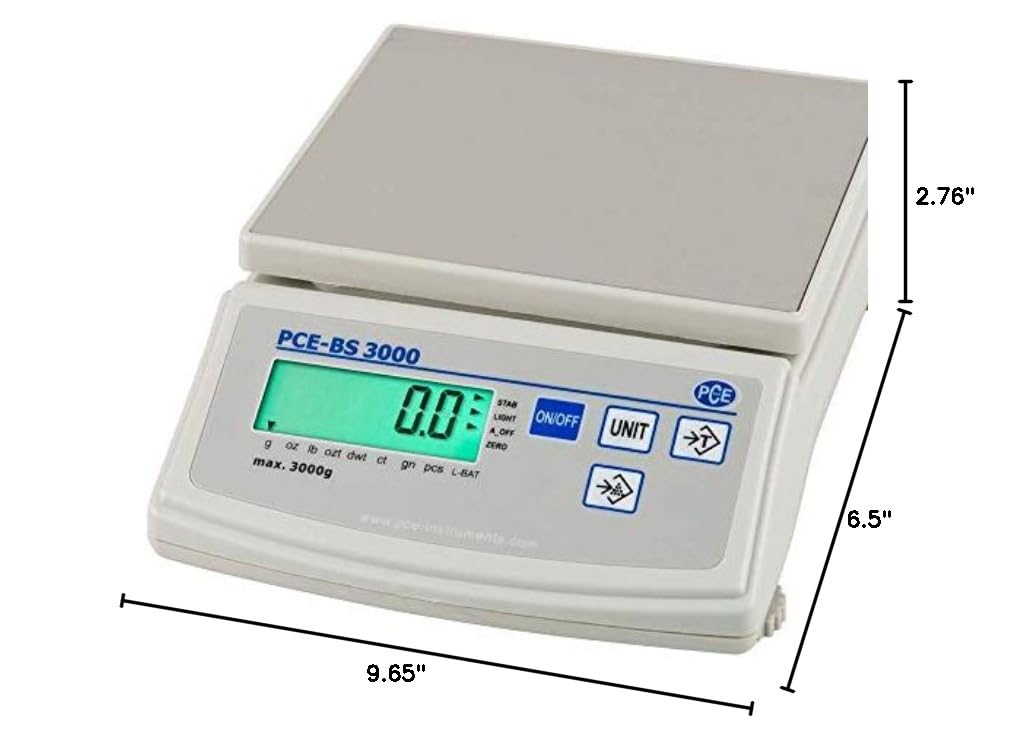 PCE Instruments PCE-BS 3000 Laboratory Scale, for Precise Weighing tasks in Laboratories, Schools, and Industrial Settings, Measures Weights up to 3000 g with a Readability of 0.1 g