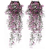 PASYOU 人工吊りアイビー つる プラスチック植物 草葉 葉 葉 蔓 耐紫外線 グリーン フェイクフラワー 家庭 屋内 屋外 庭 ドア 壁 結婚式 パーティー DIY デコレーション - フクシア 4個パック