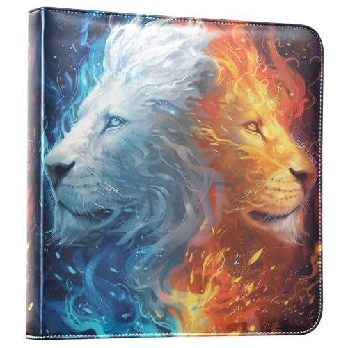 Álbum de fotos ALAZA Cool Lion in Ice and Fire, tapa de cuero sintético PU, encuadernación con tres anillas, para bodas, viajes y recuerdos familiares miniatura 1