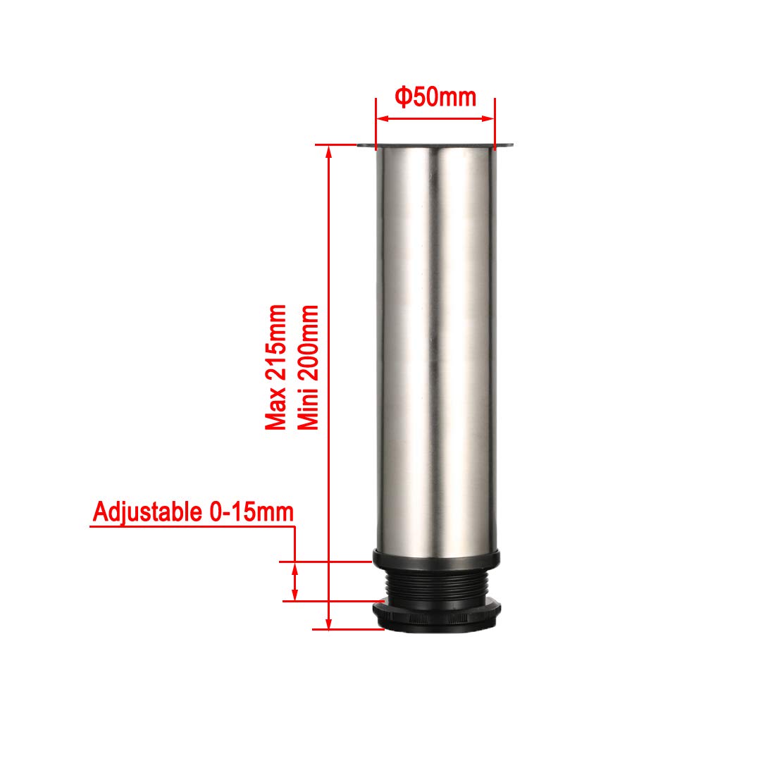 4 piezas Pies ajustables, Pies de gabinete de 200 mm de altura, patas de mesa, patas de muebles, acero inoxidable cepillado, altura ajustable de 0-15 mm, vienen con tornillos de acero inoxidable