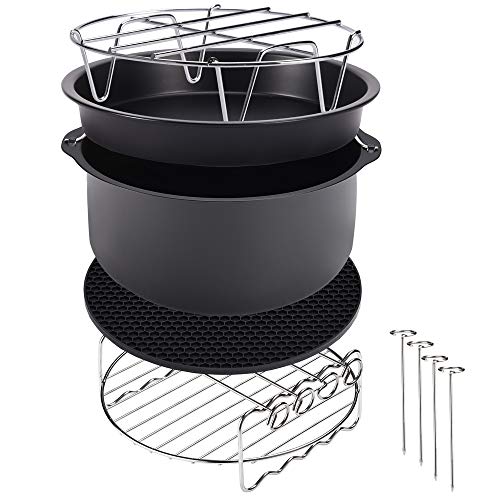 Ensemble d'accessoires 9 pièces pour friteuse à air chaud monzana® 6,5 L cuisine moules acier inoxydable pour pizzas pains viandes poissons 4 tournebroches