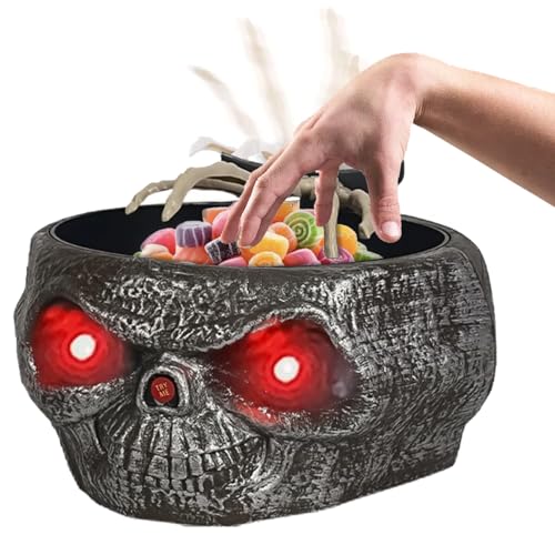 Halloween Candy Bowl, Animated Halloween Skull Pumpkin Bowl, Auto...
