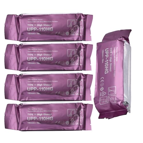 UPP-110HG papier à ultrasons brillant de type V 110 mm x 18 m compatible Sony lot de 5