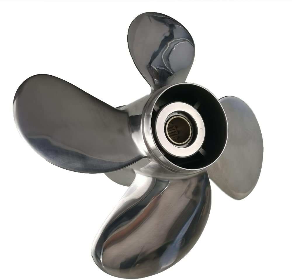 Xspeed Stainless Steel 3 Blades or 4 Blades Outboard Propeller for 3 1/4" Gearcase Tohatsu 35-50hp Engines,13 Spline Tooth,RH