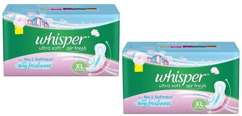 Whisper Ultra Soft Air Fresh Sanitary Pads For Women, X-Large Pack of 60 Napkins Sanitary Pads Sanitary Pad (Pack of 60) (Pack of 2, 30 Each) (B0B56ZJLSC) Amazon Price History, Amazon Price Tracker