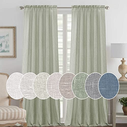 H.versailtex 2 Panels Ultra Luxurious Natural Linen Blended Light Filtering Curtains Breathable And Airy Window Treatment Drapes With Rod Pocket Top For Bedroom, Extra Long 108 - Inch, Sage #TOP12