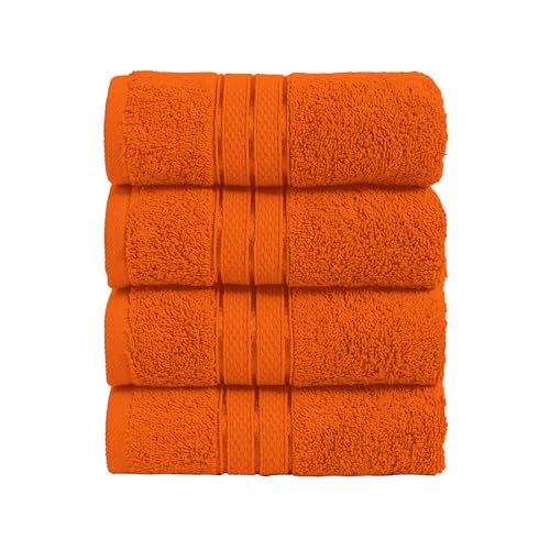 Elegant Comfort Three Line Popcorn Towel Set for Bathroom 16 x 28 inches Premium Hotel Quality 4-PACK Hand Towels 100% Turkish Cotton Soft and Durable Quick Dry and Highly Absorbent Vibrant Orange