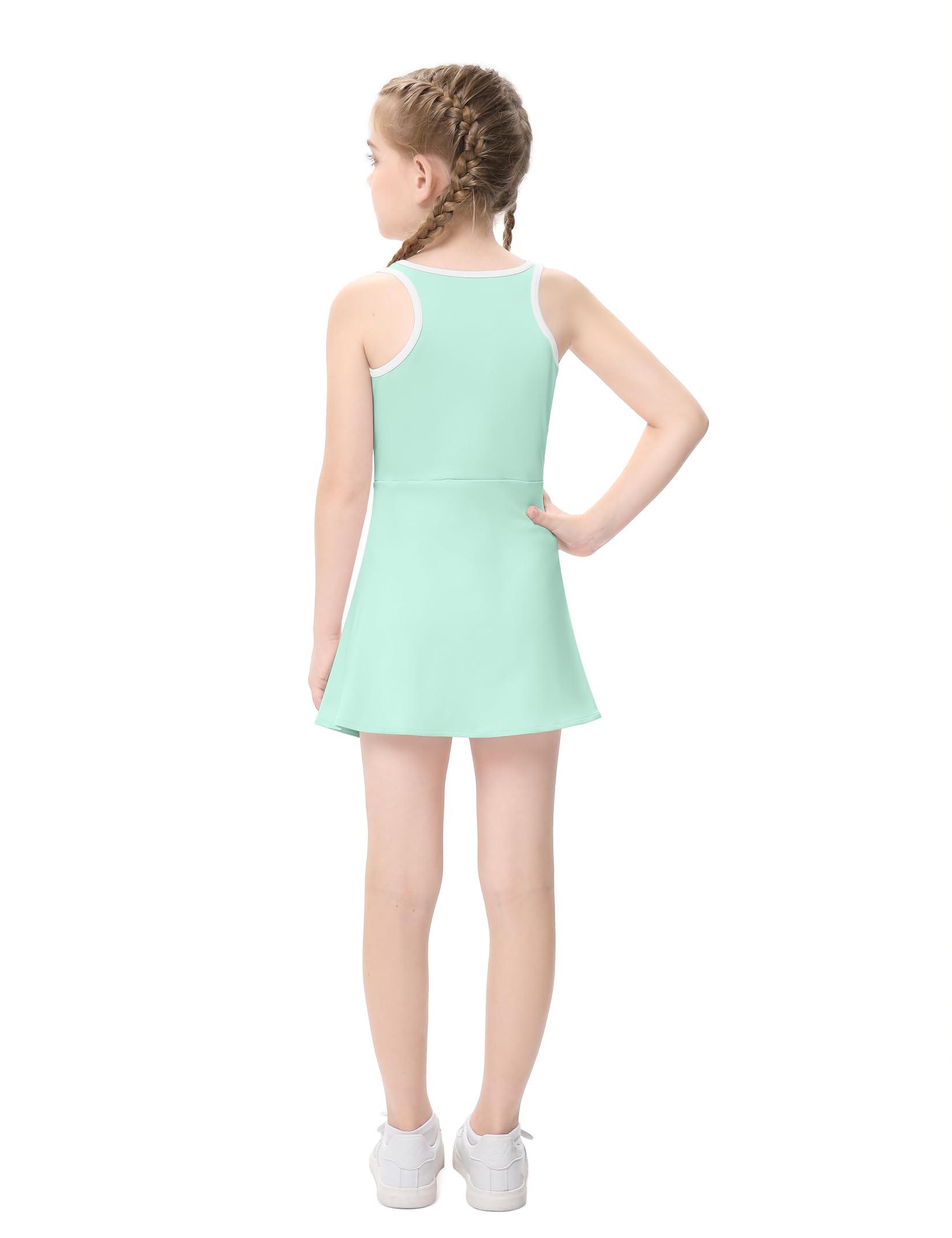 Ärmelloses Freizeitkleid für kleine Mädchen, Golfkleid, Tenniskleid, Rundhalsausschnitt, mit Sicherheitsshorts und Taschen