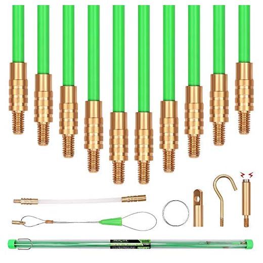 SWANLAKE 33' Fiberglass Running Wire Cable Coaxial Electrical Fish Tape Pull Push Kit