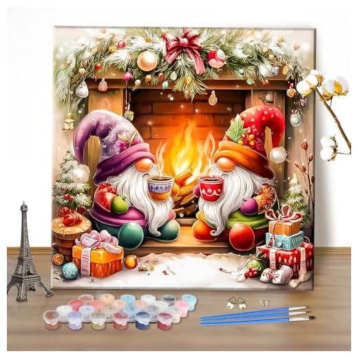 MEIYUDA Weihnachten Malen Nach Zahlen Erwachsene Wichtel, Paint by Numbers Bastelset Malen Nach Zahlen Weihnachten, DIY Set Handgemalt Ölgemälde Leinwand Home Décor 40x40cm(Ohne Rahmen)