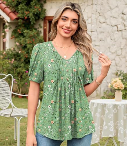 Women's Summer tunic Tops Casual Dressy Blouses Short Sleeve Shirts M-3XL2