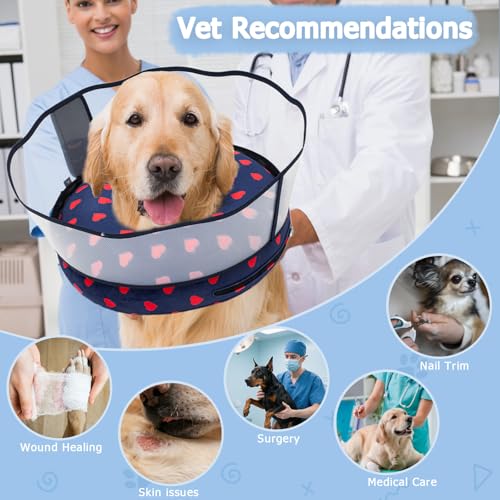 Image of Inflatable Dog Cone Collar with Enhanced Anti-Licking, Soft Neck Donut for Dogs Cats, Recovery Pet Cone Collar After Surgery for Large Medium Small Dogs (Love, Medium+)