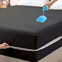 Vista 1 de Protector de colchón tamaño completo, funda 100% impermeable con cremallera, 15 pulgadas de profundidad, funda de colchón de seis lados para cama