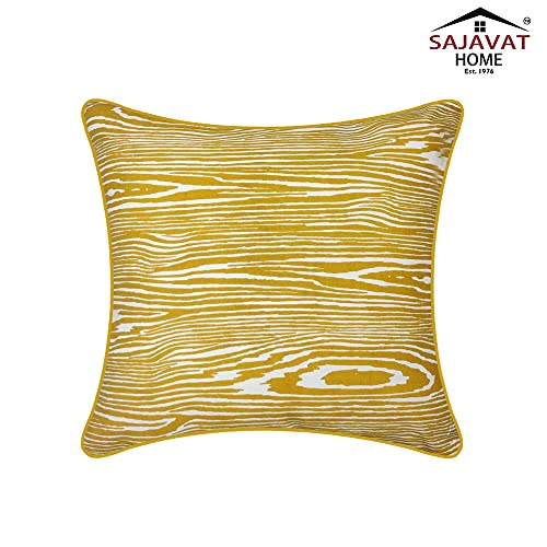 Image of SAJAVAT HOME CC448A Cotton Embroidery Cushion Cover (Pack of 1) Exclusive Edition 18x18 INCHES / 45x45 cm Off White (Yellow, Cotton)