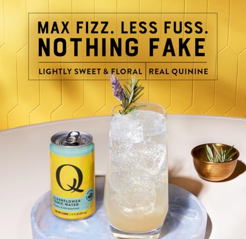 Image of Q ELDERFLOWER TONIC WATER with Real Quinine & Organic Agave - Cocktails & Mocktails - Made with Real Ingredients, Perfectly Carbonated, & Less Sweet - 45 Calories per Can - 7.5 Fl oz (Pack of 24)