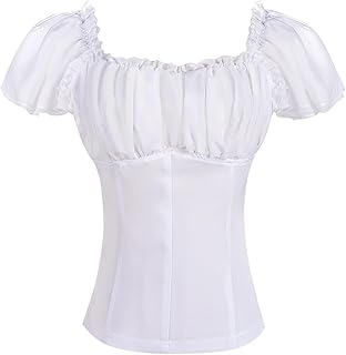 Renaissance Costume Women Vintage Blouse Short Sleeve Off Shoulder Medieval Tops Button Down Costume Sexy Shirts