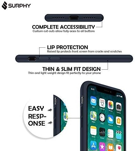 SURPHY Silicone Case Compatible with iPhone XR Case, Slim Liquid Silicone Protective Phone Case Cover (Full Body Thin Case with Microfiber Lining) Compatible with iPhone XR 6.1", Midnight Blue