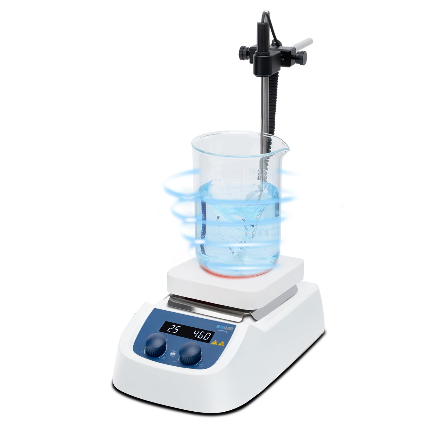 ONiLAB Agitatore magnetico digitale a LED da 12,7 cm con piastra di lavoro in alluminio rivestito in ceramica, 200-1500 giri/min, 5L, 110 V, sensore sonda di temperatura, supporto e barra di