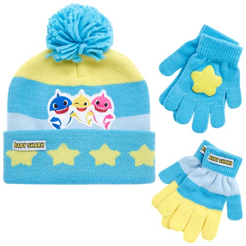 Image of Nickelodeon Boys' Baby Shark Winter Hat and 2 Pairs of Mitten Set (Toddler)