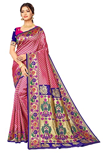 Image of Jaanvi fashion Women's Paithani Silk With Zari Jacquard Work Saree With Blouse Piece(royal-paithani-rani-blue)