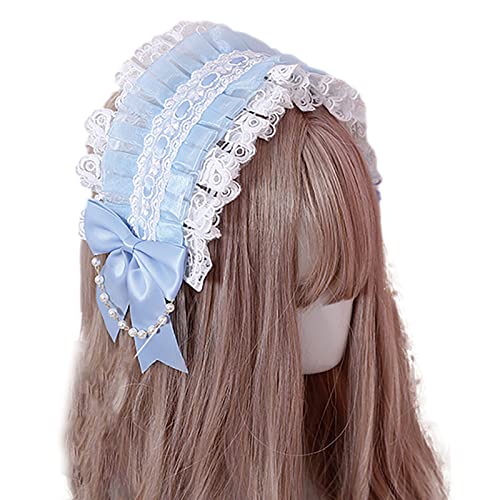 MORYTRADE カチューシャ ヘッドドレス 髪飾り レディース コスプレ リボン ゴスロリ ロリータ レース (水色)